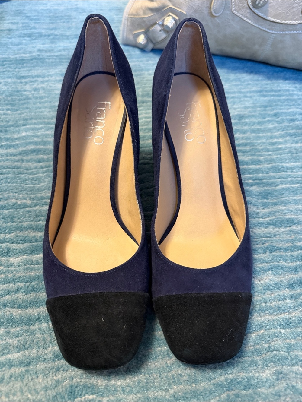 Franco Sarto Navy with Black Cap-Toe Suede Pumps
